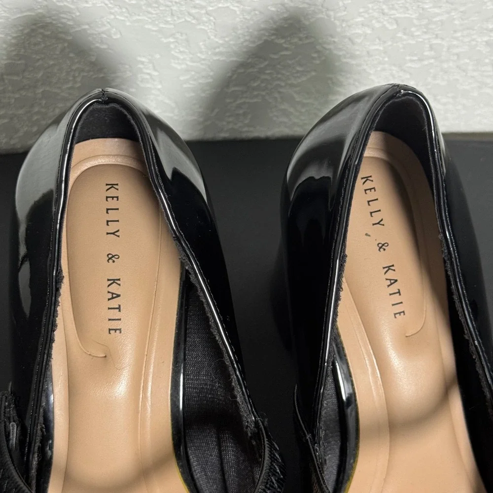 Kelly & Katie Mary Jane Pumps Women 8 Black Patent Block Heel Round Toe Strappy